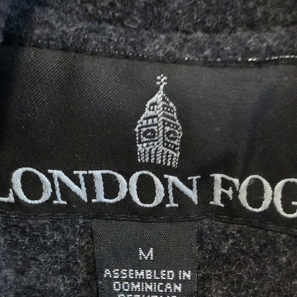 London Fog Womens Winter Wool Pea Coat Sz Med Dark Gray/Black W/ Hood - Picture 3 of 6